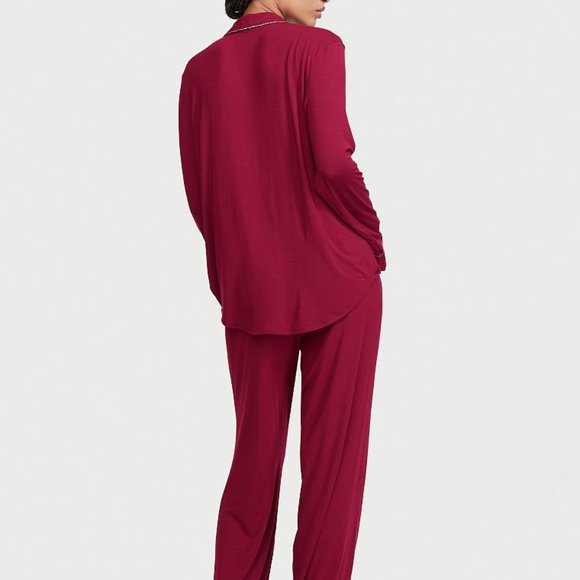 VS XS Regular 30" Inseam Modal PJ Set Red with Leopard Piping NWT - Picture 7 of 16